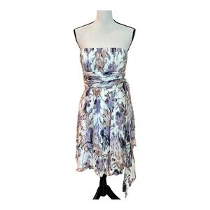 BCBGMaxAzria Womens Strapless Dress Silk White Purple Print Bubble Hem A-line L